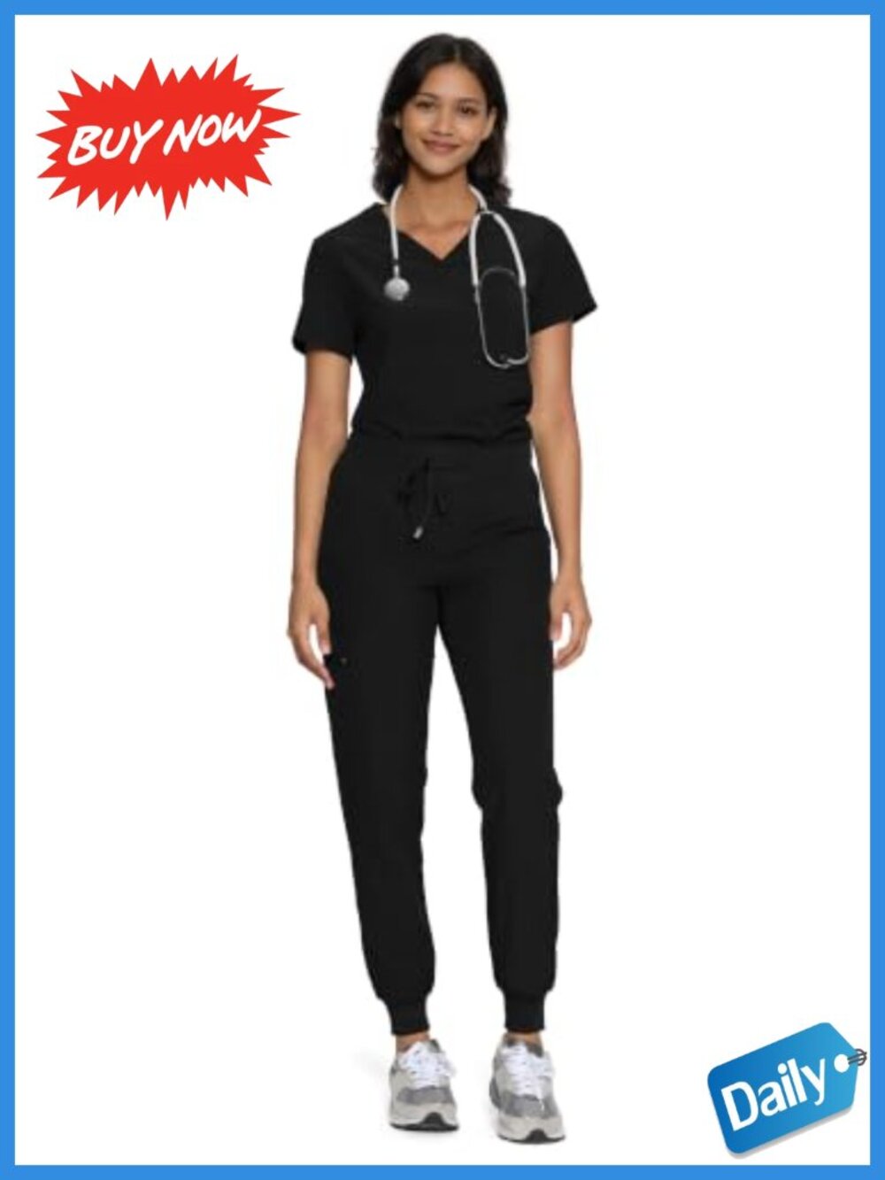 floralhue Women's Scrub Set V-Neck Top & Cargo Jogger Pants 12 Pockets